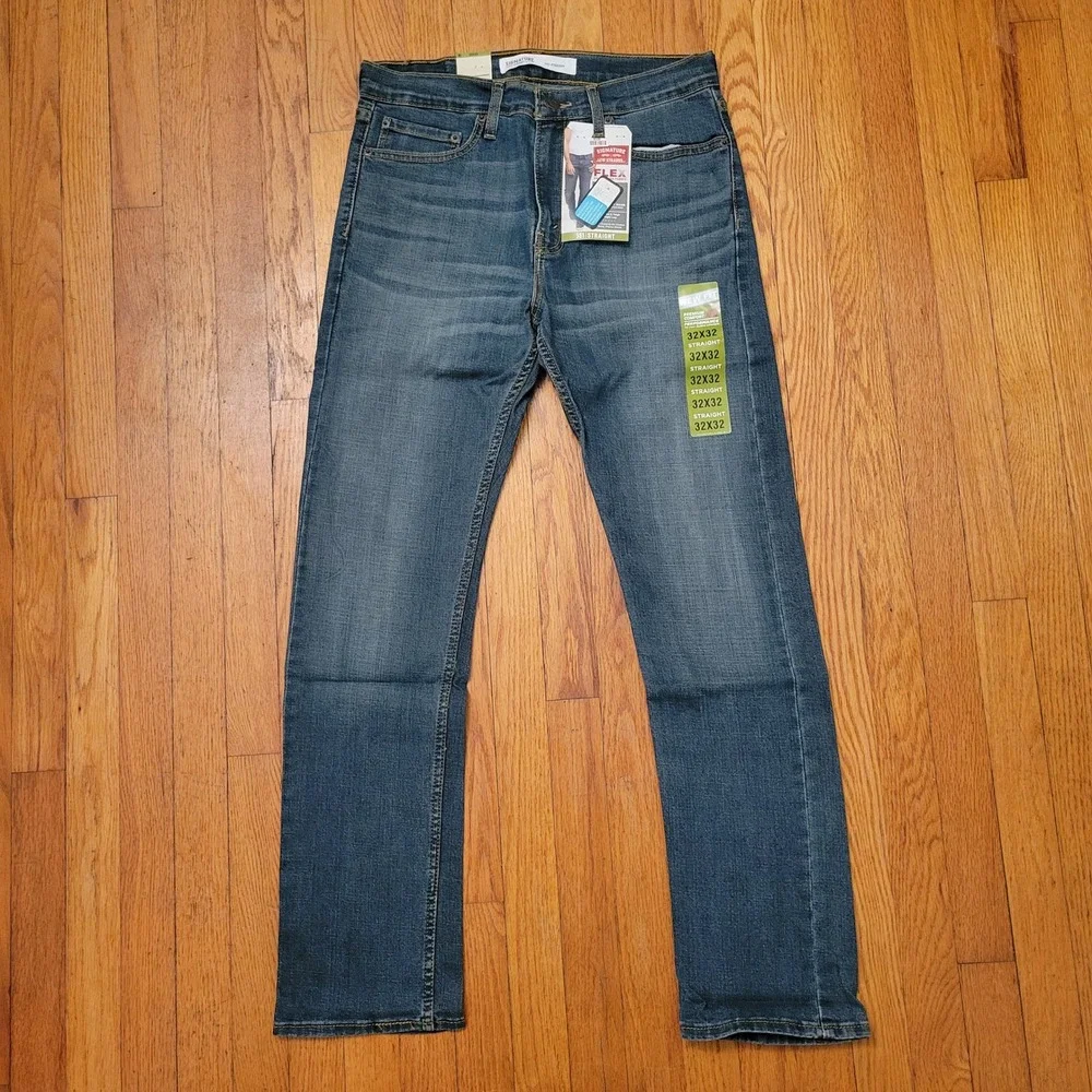 Signature Levi Strauss S51 Straight‎ Fit Flex Jeans 32x32 Blue Denim IRREGULAR